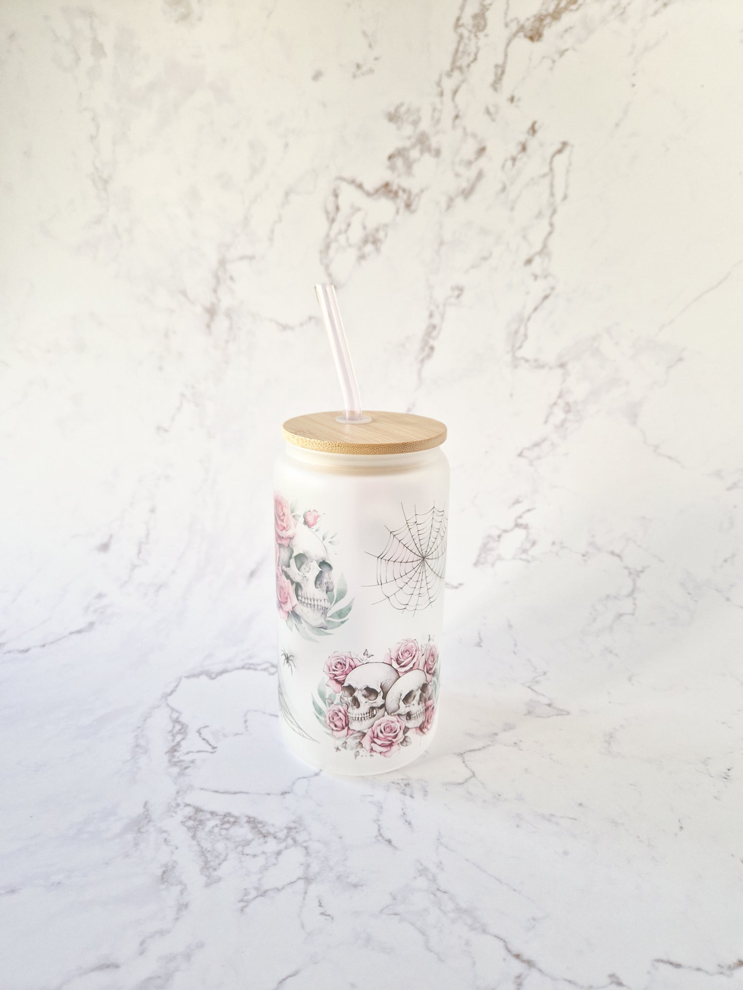 Glass Cup 'Skulls&Roses'